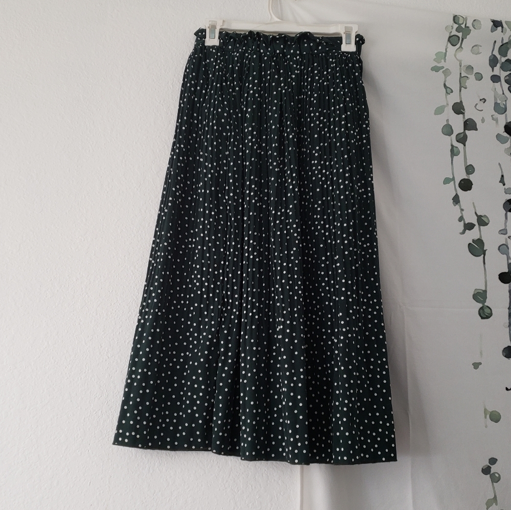 Forest Green Dotted Midi Skirt - Small